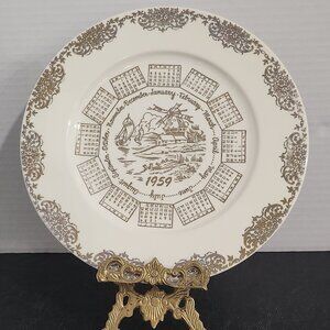 Vintage Taylor Smith Taylor 1959 Calendar Plate Gold Accents